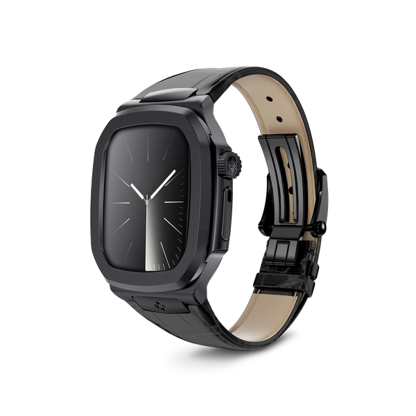 Apple Watch 45mm錶殼Royal- 黑框(黑色皮錶帶) 好漾生活