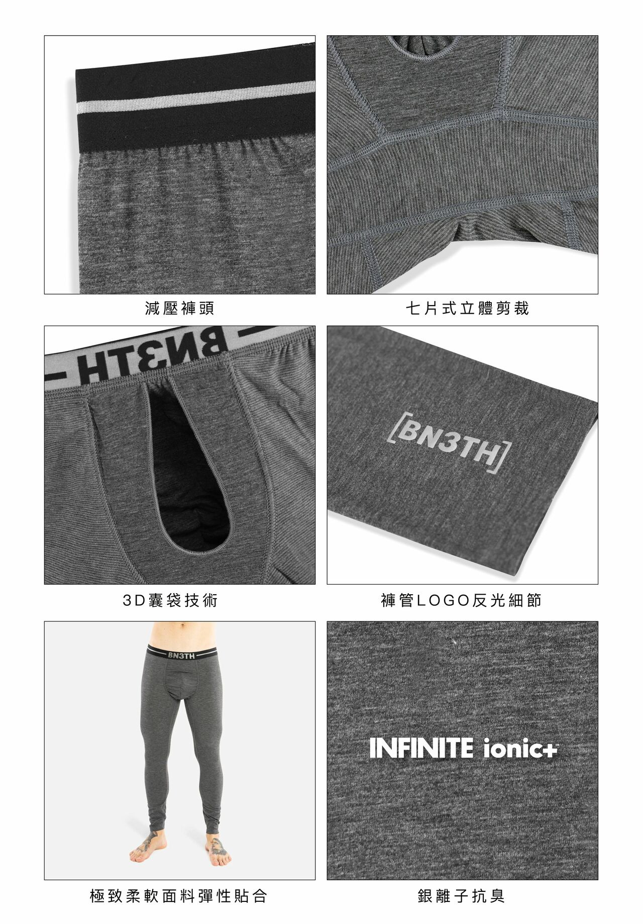 Infinite Ionic+™銀離子抗臭長褲-棉麻灰