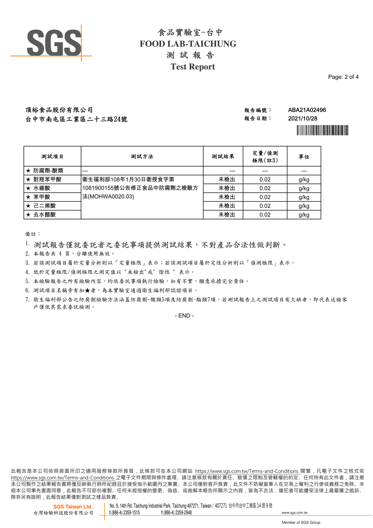 麻辣臭豆腐鍋-防腐劑檢驗報告2021.10.28